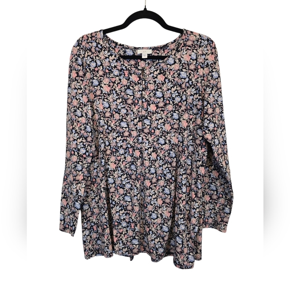 J.Jill Medium Cotton Modal Blend Pleated Floral Tunic